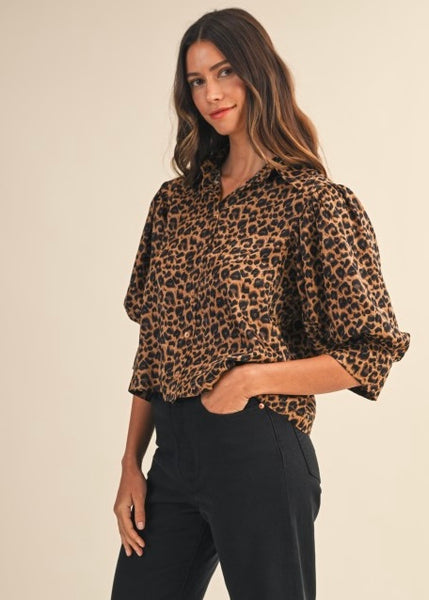 Running On Time Leopard Print Button Up Blouse