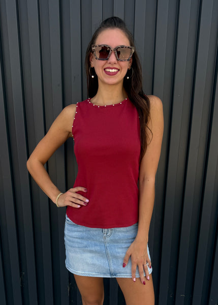To Be Happy Burgundy Stud Tank