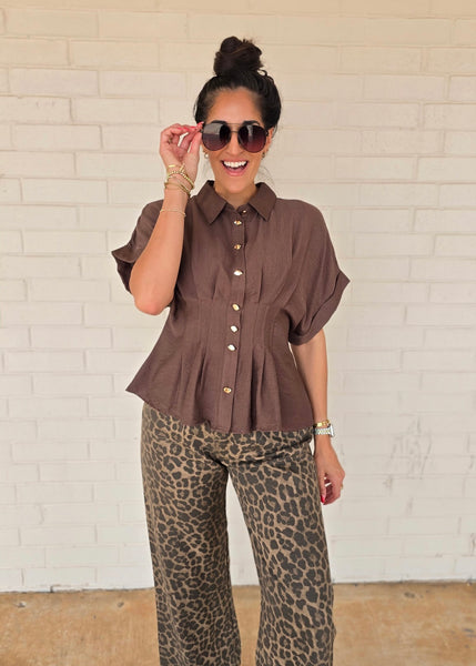Hidden Request Brown Short Sleeve Top