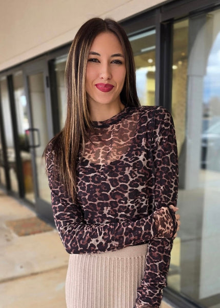 Loving Leopard Long Sleeve Mesh Top