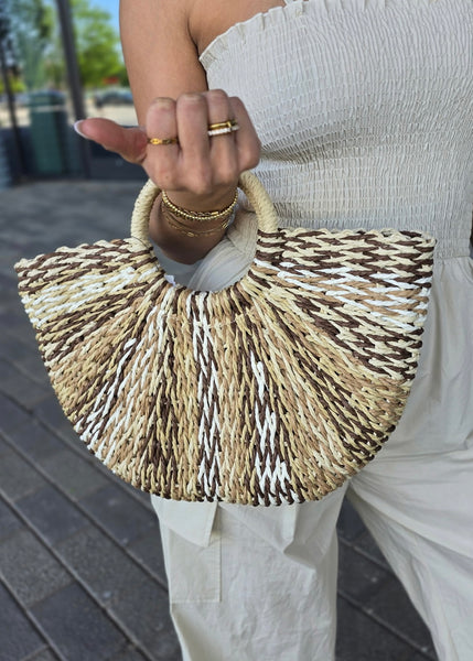 Neutral Round Handle Straw Bag