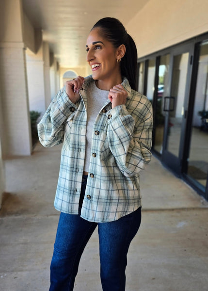 Fun For Fall Sage Flannel Shacket
