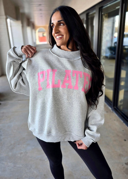 "Pilates/Yoga"  Reversible Oversized Mock Neck Sweatshirt