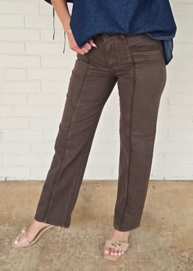 Dylan Mocha Contrast Straight Leg Denim