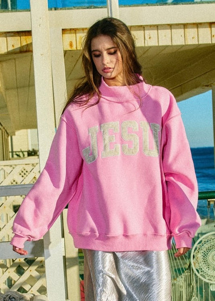 Jesus Pink Mock Neck Sweatshirt