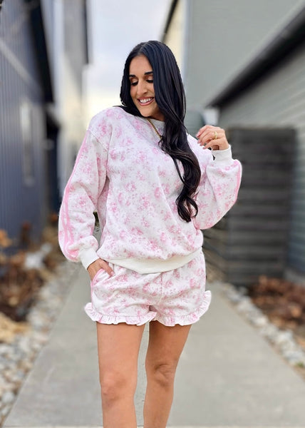 Sweet Believer Pink Floral 2 Pc Sweatshirt/ Short Set