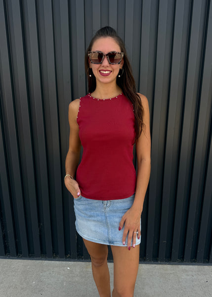 To Be Happy Burgundy Stud Tank