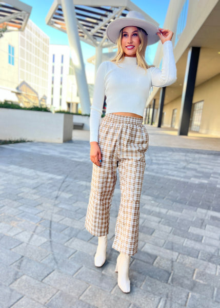 Best Bet Neutral Checked Wide Leg Pant