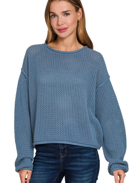 Transition Into Fall Blue Knit Sweater