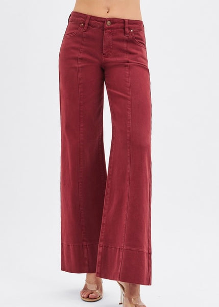 Blare The Music Burgundy Wide Leg Denim