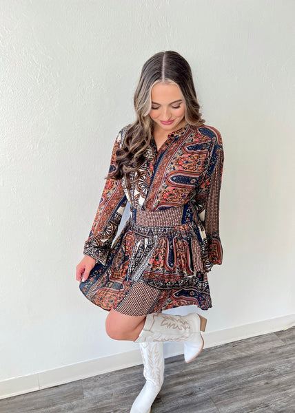 Forever Yours Taupe/Blue Multi Mini Dress