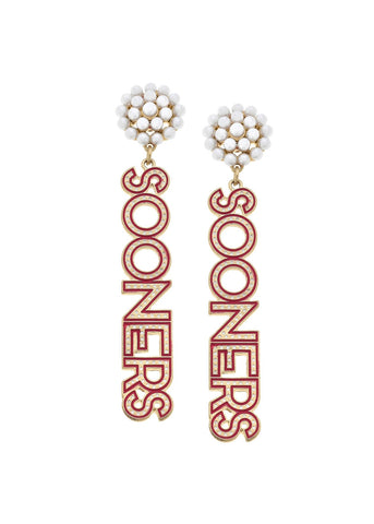 Oklahoma Sooners Pearl Cluster Dotted Enamel Drop Earrings