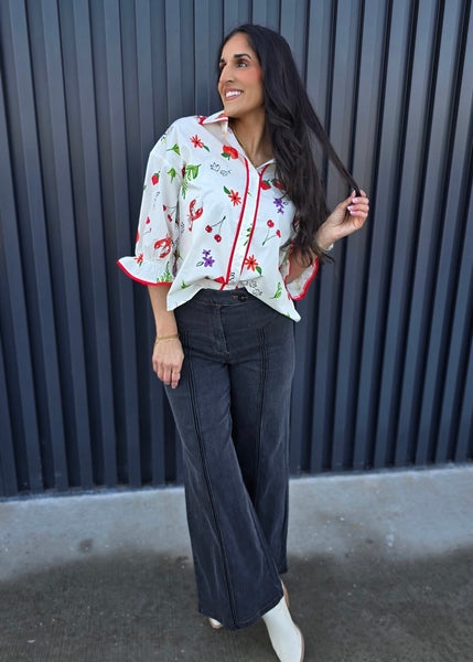 On The Bayou Button Up Print Top