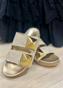 Bernarda Gold Woven Slide Sandals