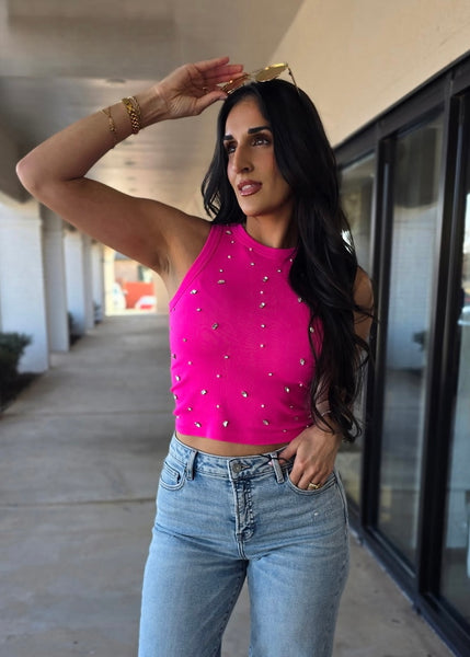A Little Extra Jeweled Bright Fuchsia Tank Top - M/L