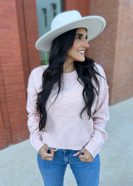Get To Know Me Dusty Pink Checkered Sweater