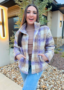 Outside Plans Lavender Plaid Boucle Jacket