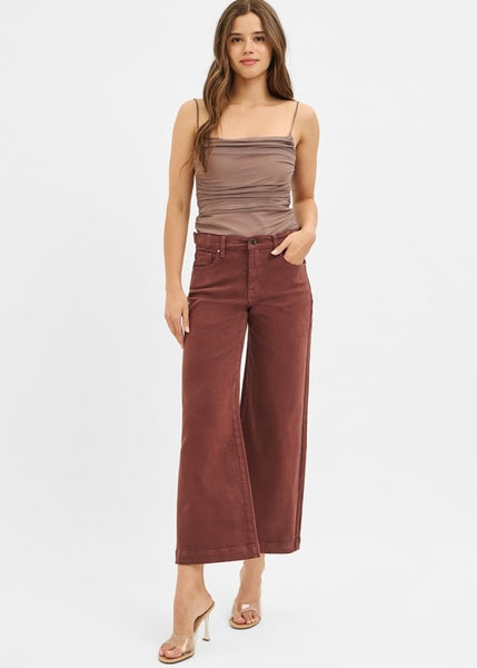 Avery Brown High Rise Cropped Wide Leg Jeans
