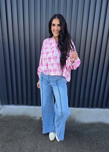 Genevieve High Waisted Wide Leg Denim - Light Wash