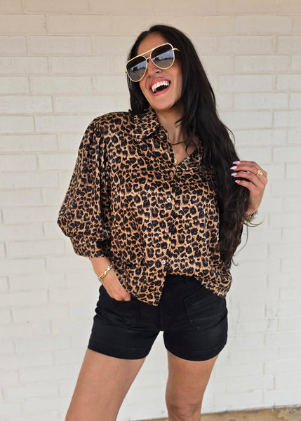 Running On Time Leopard Print Button Up Blouse