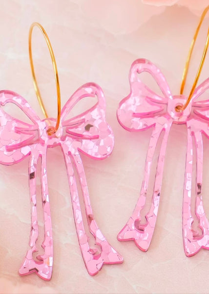 Pink Bow Hoop Earrings