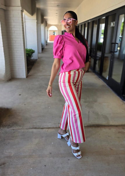 Fun Stripes Denim Wide Leg Pant