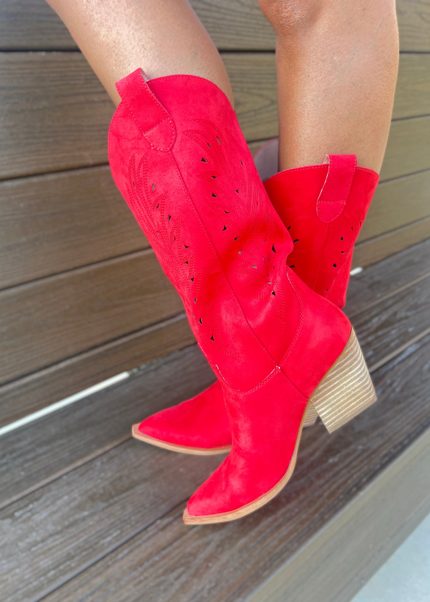 Olivia Red Cowgirl Boots With Cutout Detail