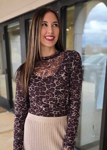 Loving Leopard Long Sleeve Mesh Top