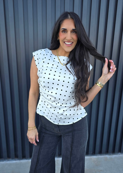 Makes Sense Black & White Polka Dot Sleeveless Top