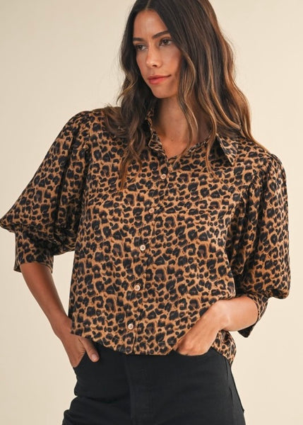 Running On Time Leopard Print Button Up Blouse