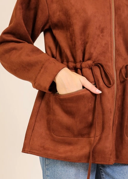 So Me Brown Suede Tie Waist Jacket