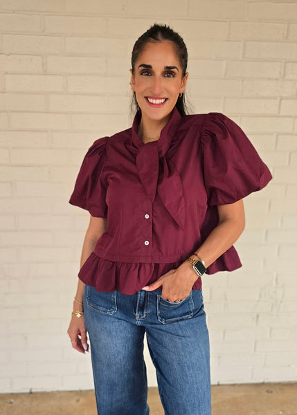 Make No Mistake Burgundy Babydoll Top