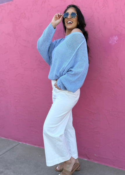 Ocean Spray Blue Crochet Sweater