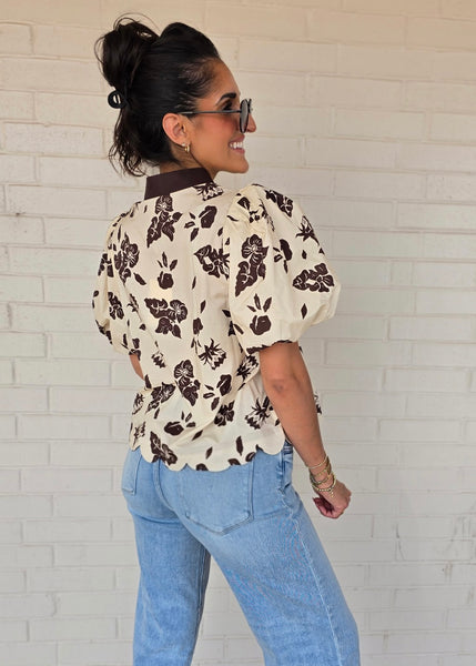 Thinkin About You Brown Floral V Neck Top