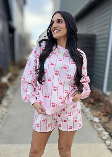Cherry Love Pink 2 Pc. Sweatshirt/Short Set