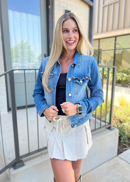 Grateful Days Ruffle Detailed Denim Jacket