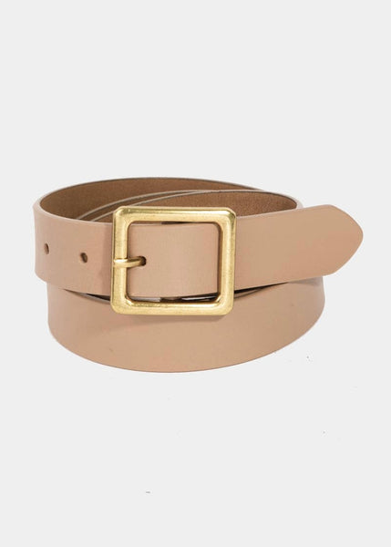 Beige Leather Square Buckle Belt