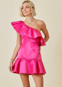 Too Sweet For Me Hot Pink One Shoulder Dress