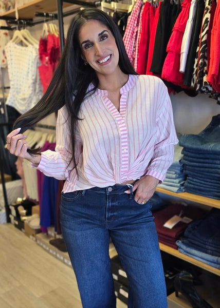 Thriving Twists Pink & White Striped Top