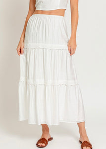 Just Believe White Tiered Midi Skirt