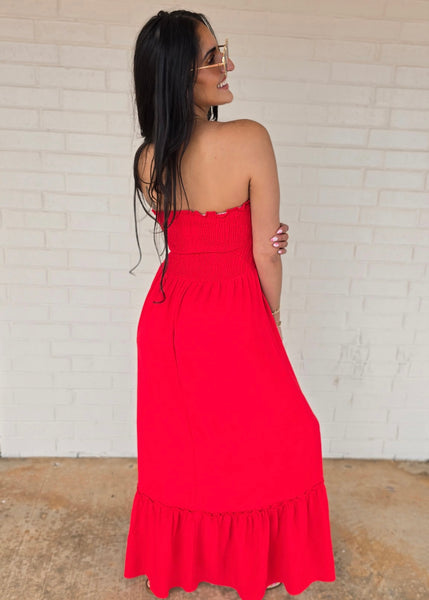Relax And Enjoy Red Strapless Maxi Dress