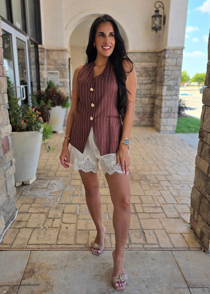 Bring It On Brown/Ivory Pin Stripe Vest