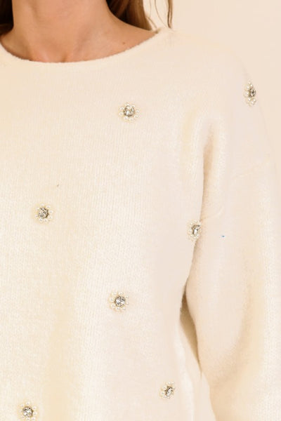 A Hint Of Sweetness Cream Pearl Sweater