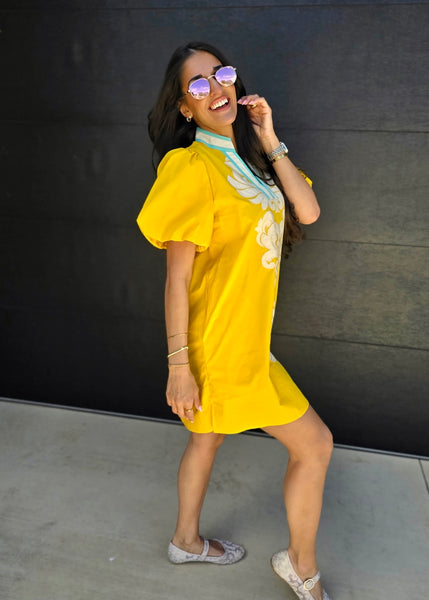 Out To Brunch Yellow Puff Sleeve Dress