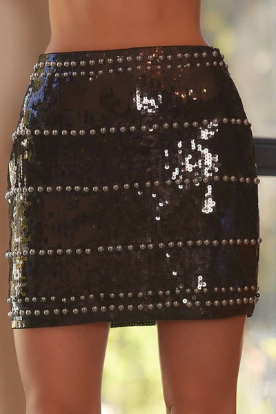 Show Stopper Black Sequin Studded Mini Skirt
