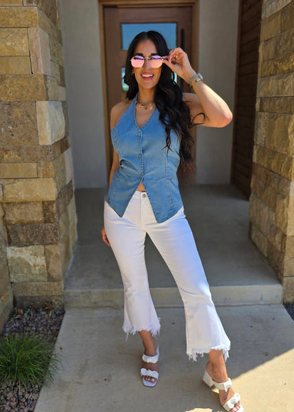 Memory Lane Chambray Button Up Halter Top