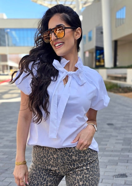 Not Waiting White Collared Tie Top