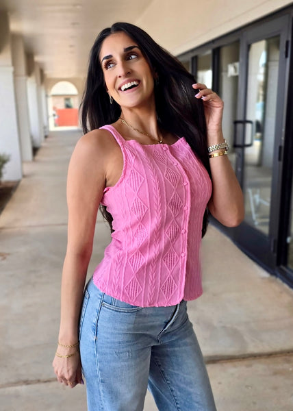 Good Vibes Pink Button Up Tank