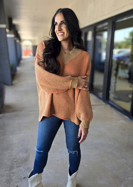Fireside Glow Orange/Camel Oversized Sweater