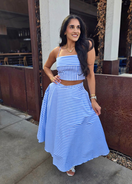 Places To Go 2 Pc. Striped Top & Midi Skirt Set